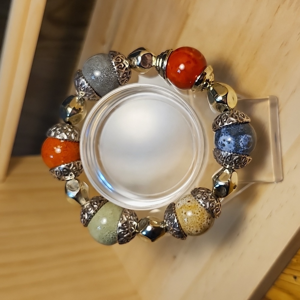 Silver and Glass Bead Bracelet - Item 049